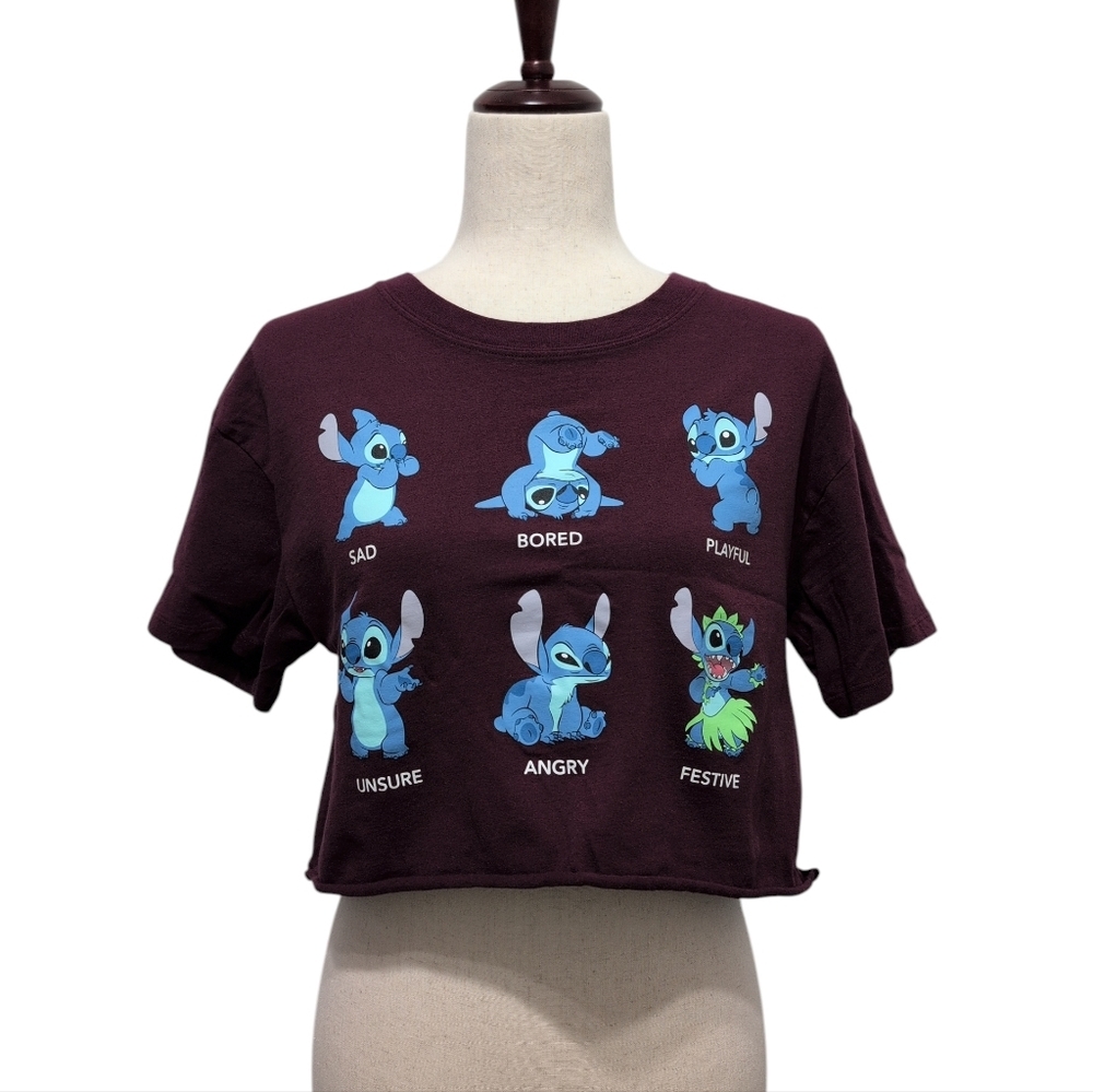 Lilo & Stitch Crop Top Burgundy Raw Hem Disney Size Medium